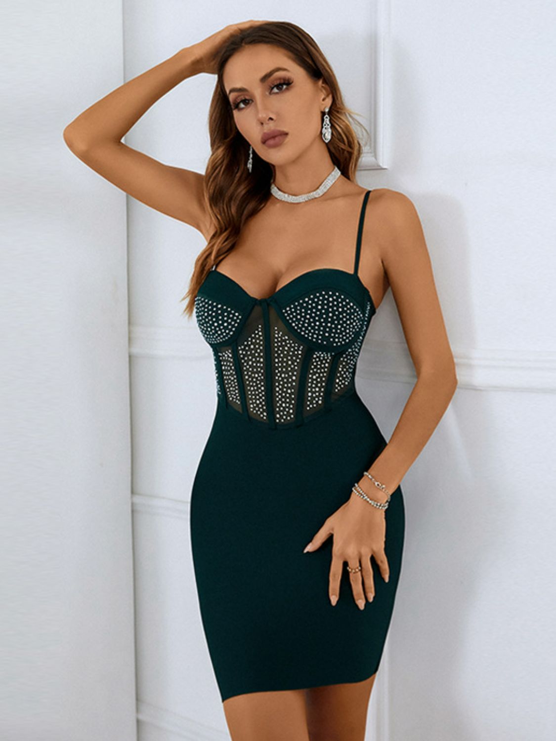 Rhinestone Spaghetti Strap Mini Dress