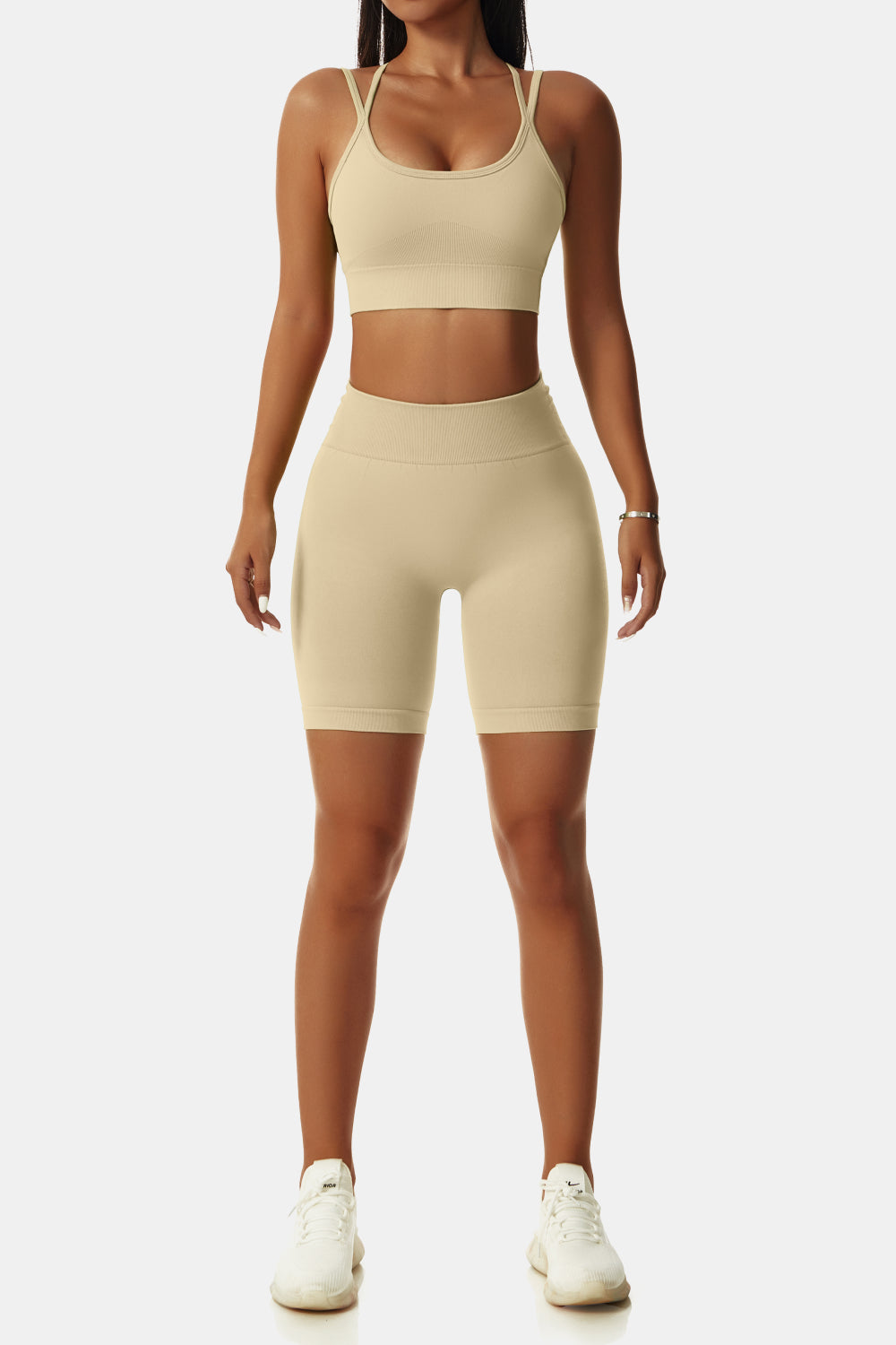 Crisscross Sports Bra and Biker Shorts Set