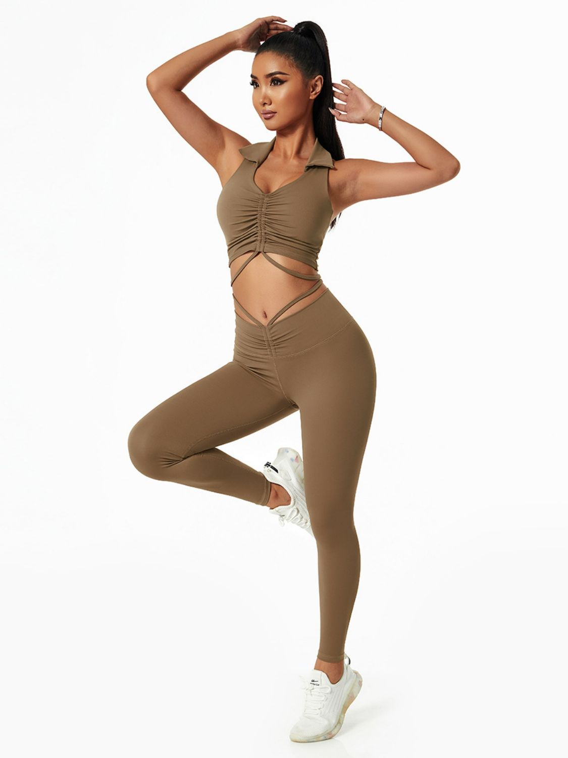 Breathable Drawstring Ruched Sports Leggings (Bottoms Only)