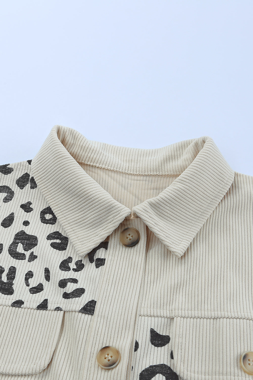 Leopard Print Pocketed Corduroy Jacket