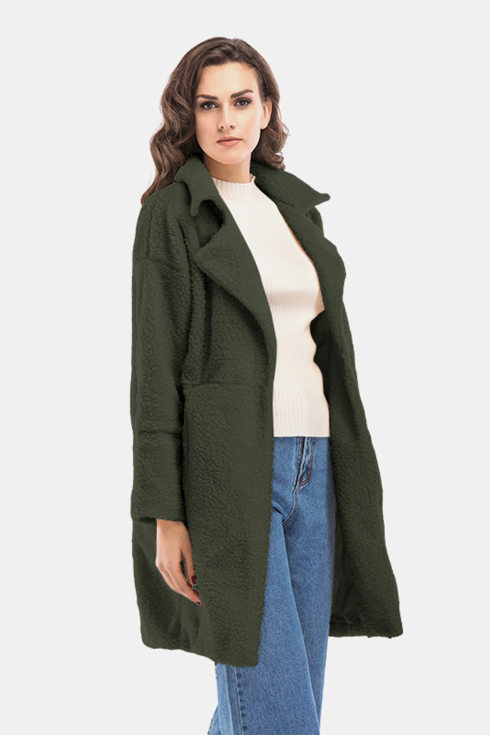 Lapel Collar Zipper Cuff Sherpa Coat