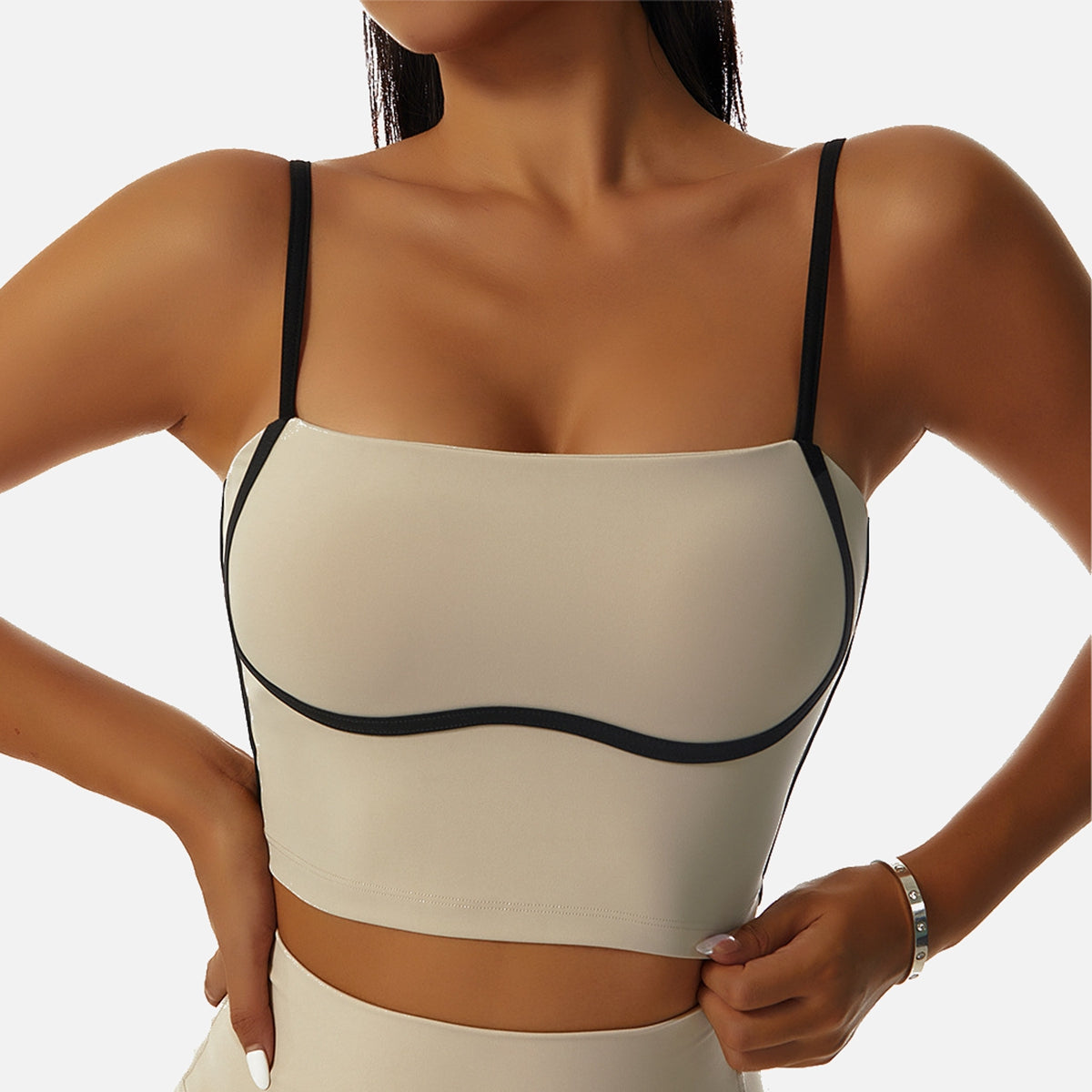 Contrast Spaghetti Strap Sports Bra