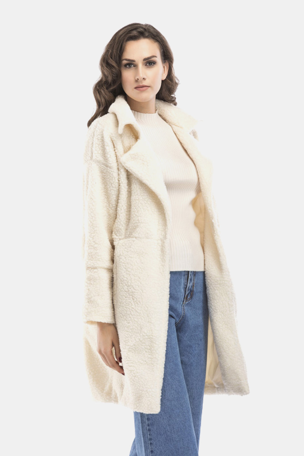 Lapel Collar Zipper Cuff Sherpa Coat