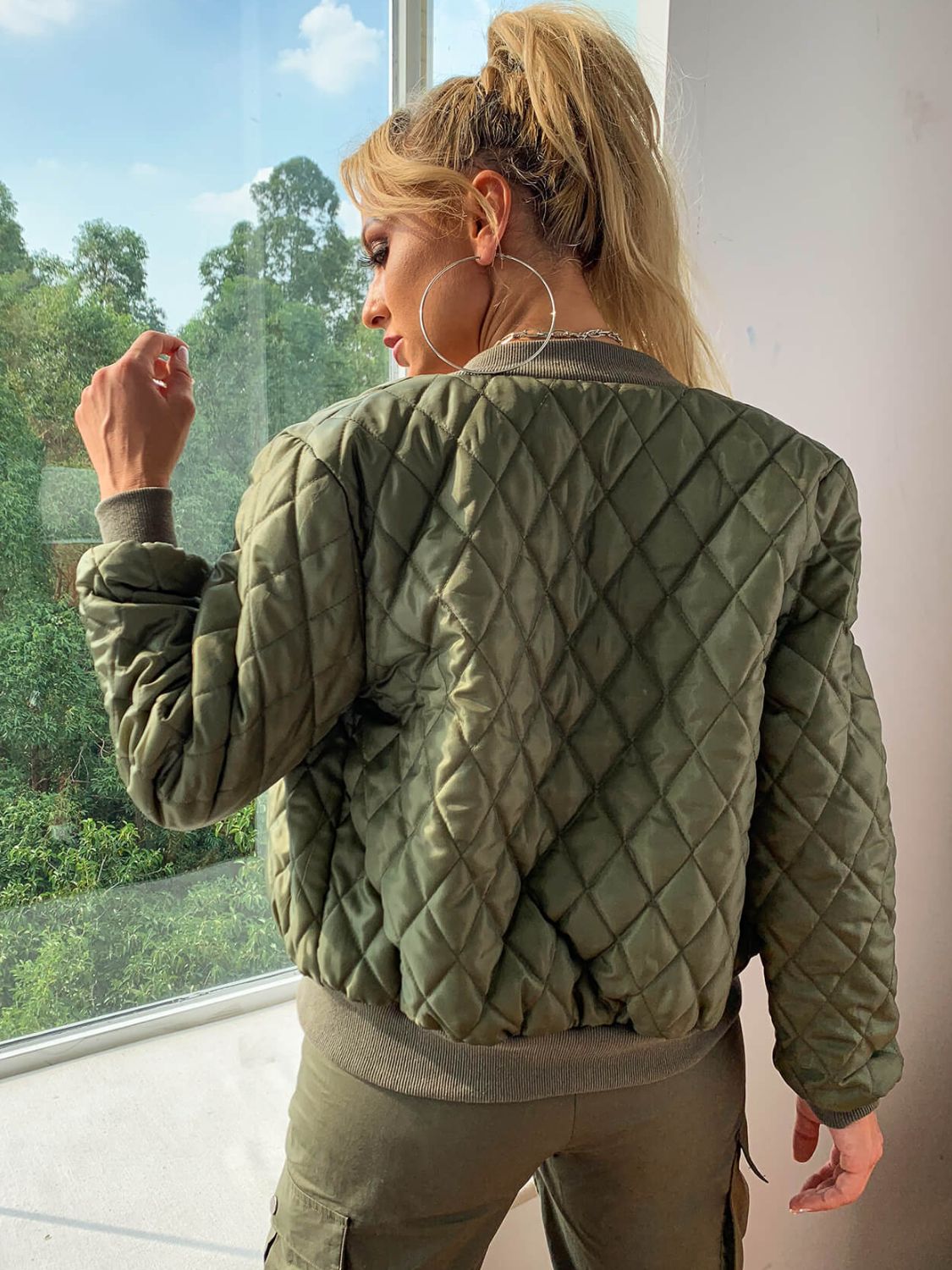 Zip Up Quilted Bomber Jacket