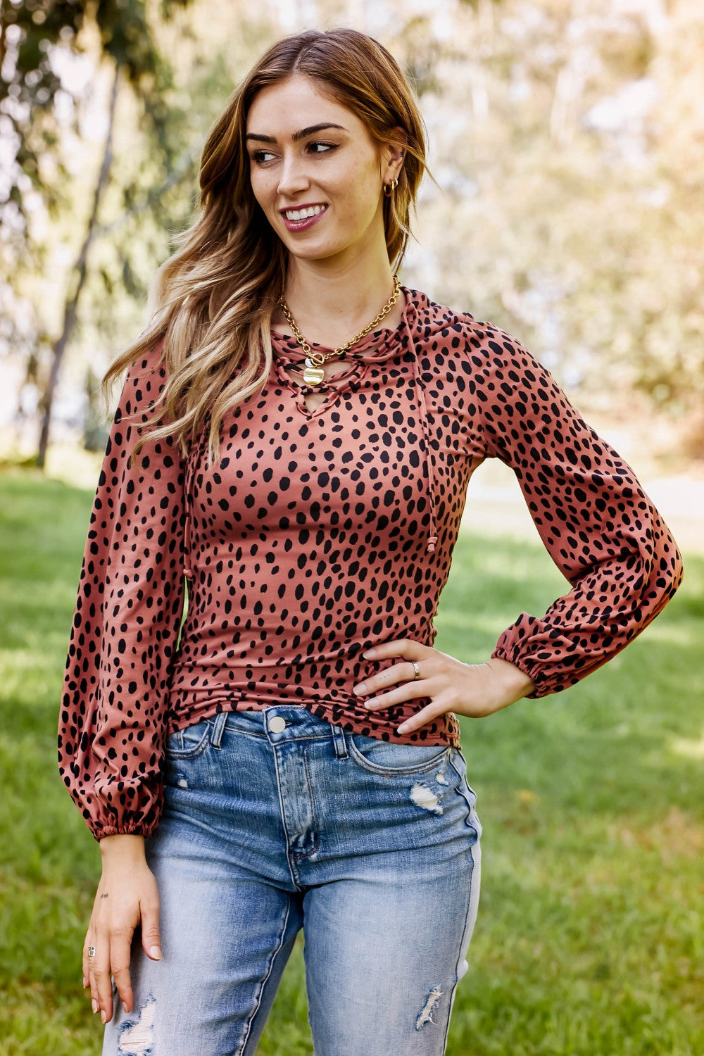 Sugarfox Wild Living Full Size Leopard Lace-Up Top