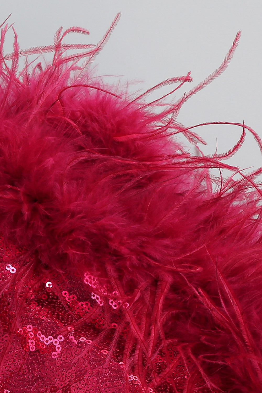 Sequin Sweetheart Neck Feather Hem Mini Dress