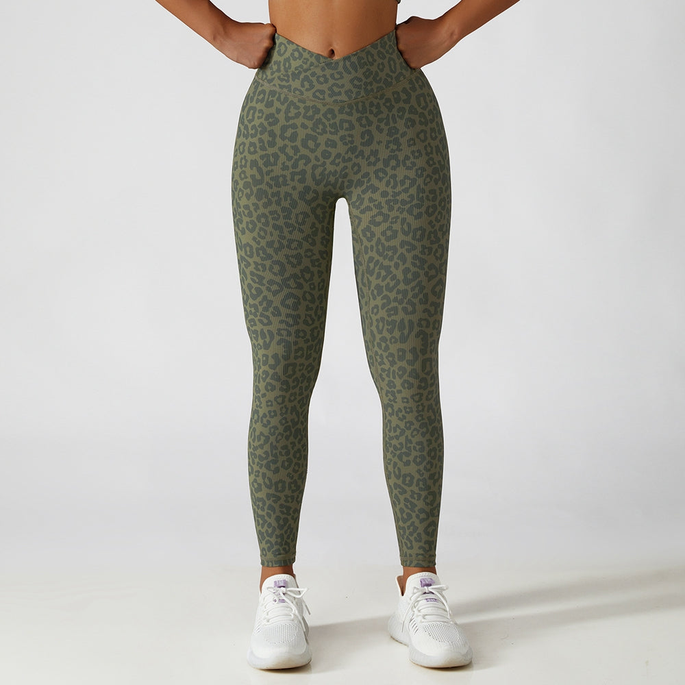 Animal Print Crossover Waist Yoga Leggings