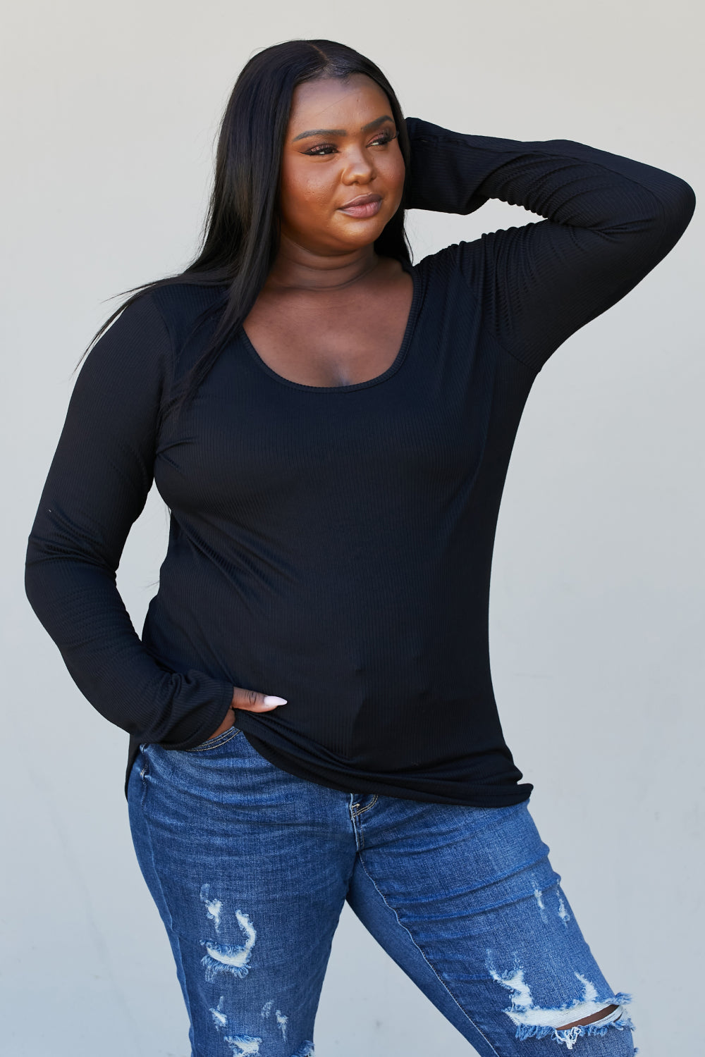Heimish Full Size Scoop Neck Long Sleeve Top