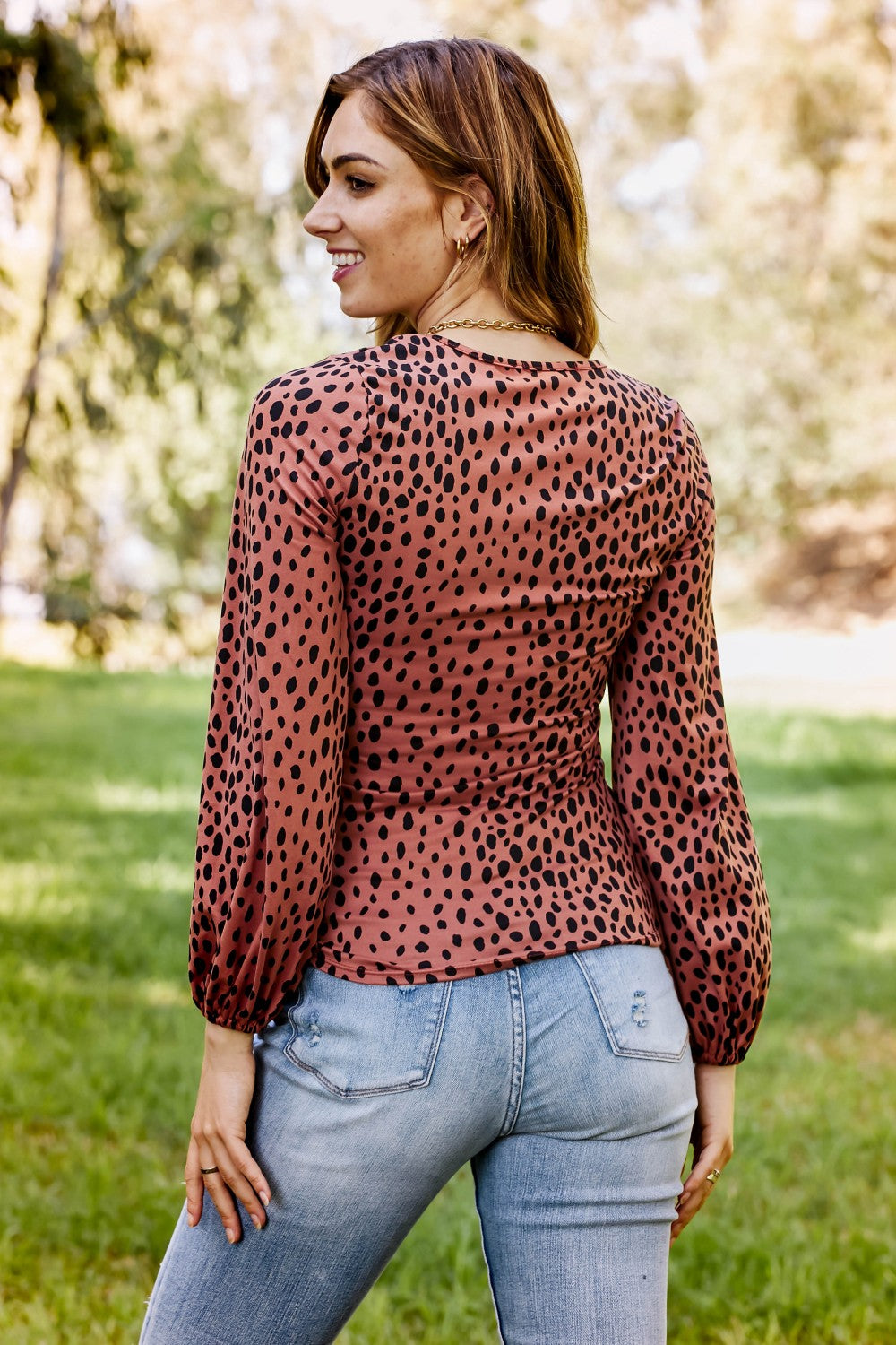 Sugarfox Wild Living Full Size Leopard Lace-Up Top