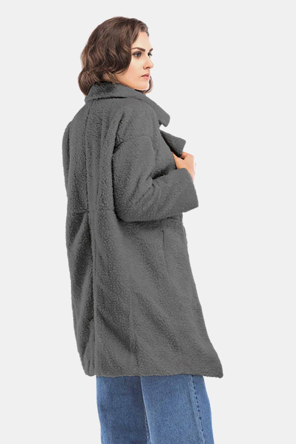 Lapel Collar Zipper Cuff Sherpa Coat