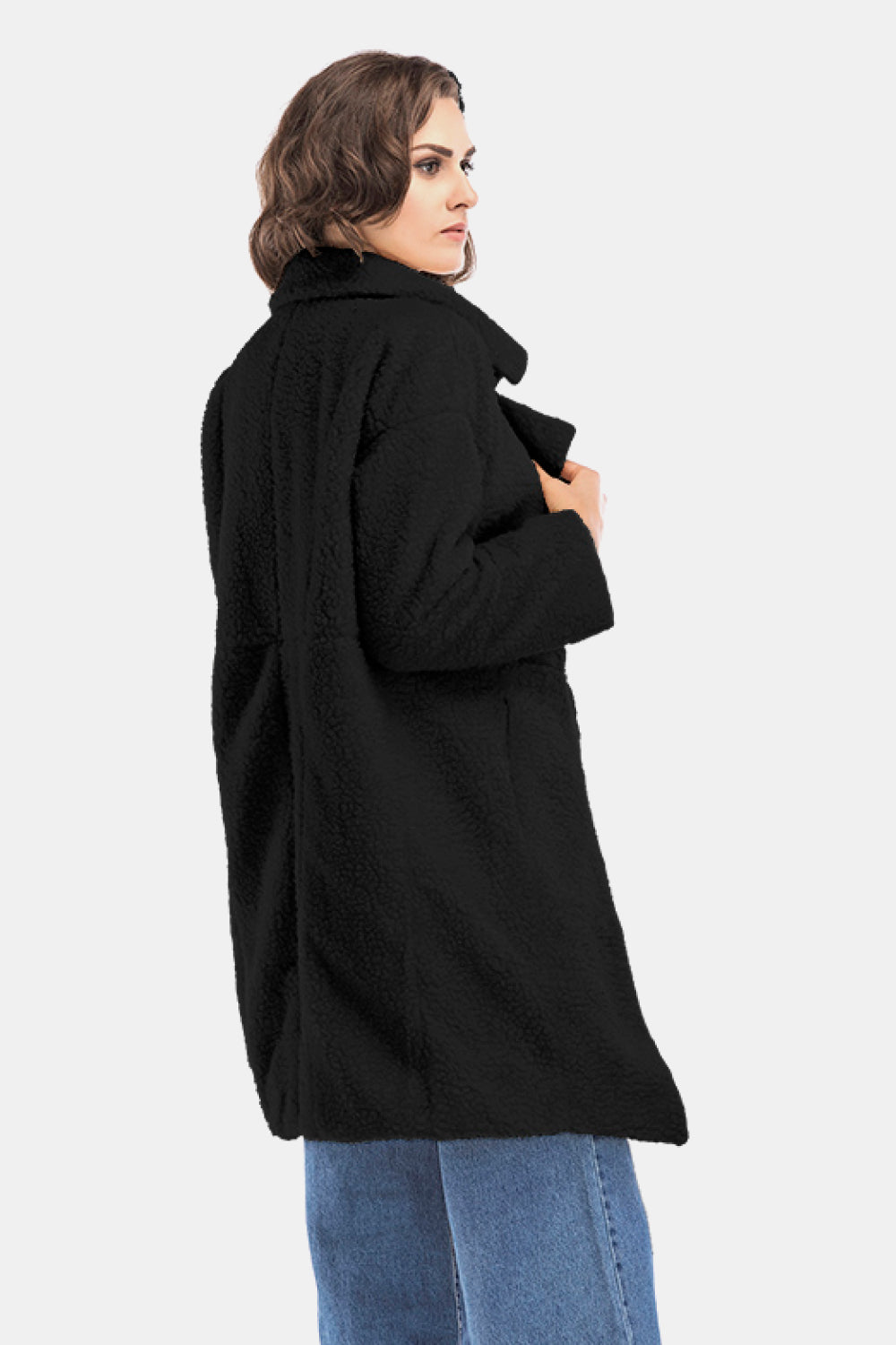 Lapel Collar Zipper Cuff Sherpa Coat