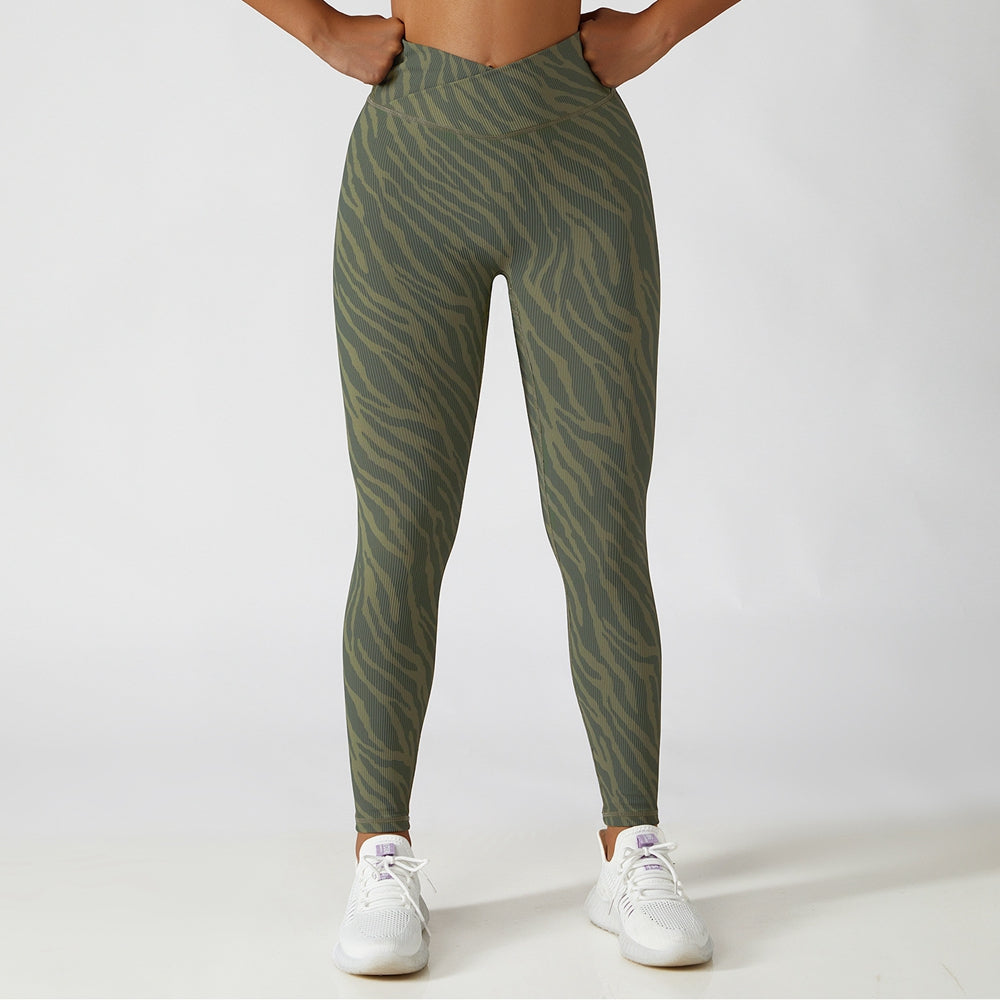 Animal Print Crossover Waist Yoga Leggings