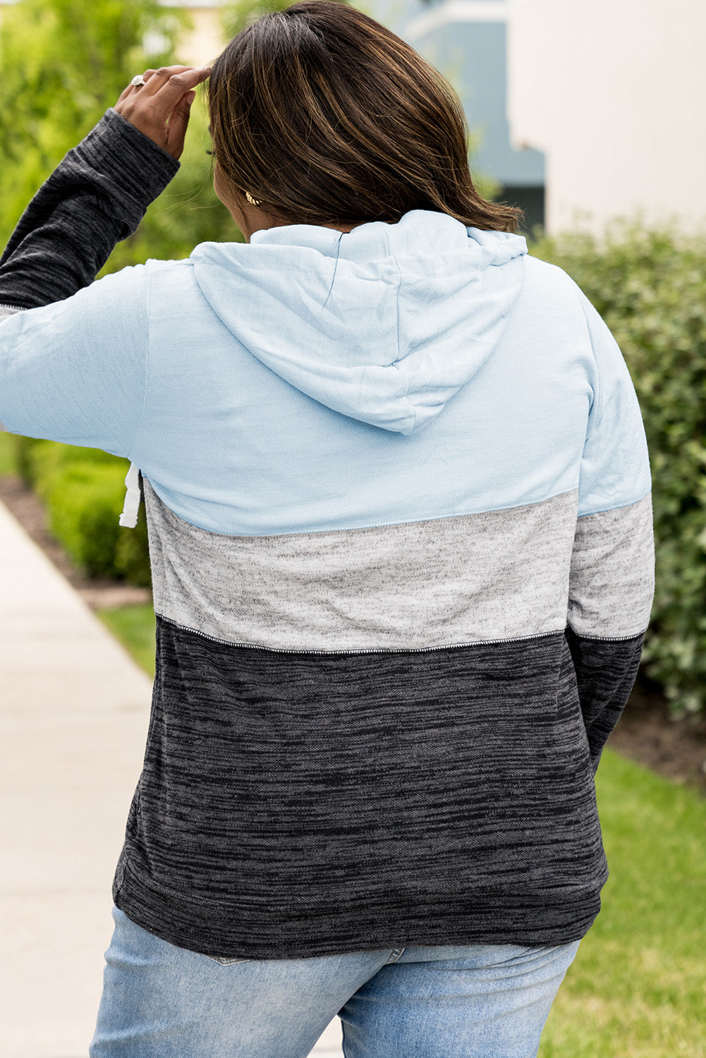 Plus Size Color Block Long Sleeve Quarter-Zip Hoodie