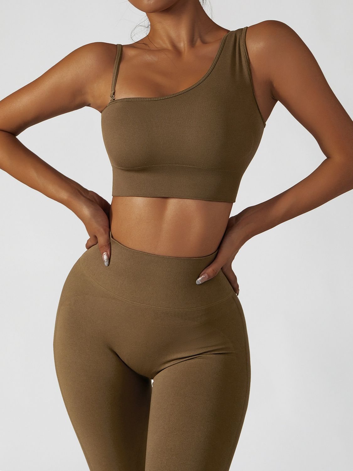 Asymmetrical Neck Sports Bra and Leggings Set
