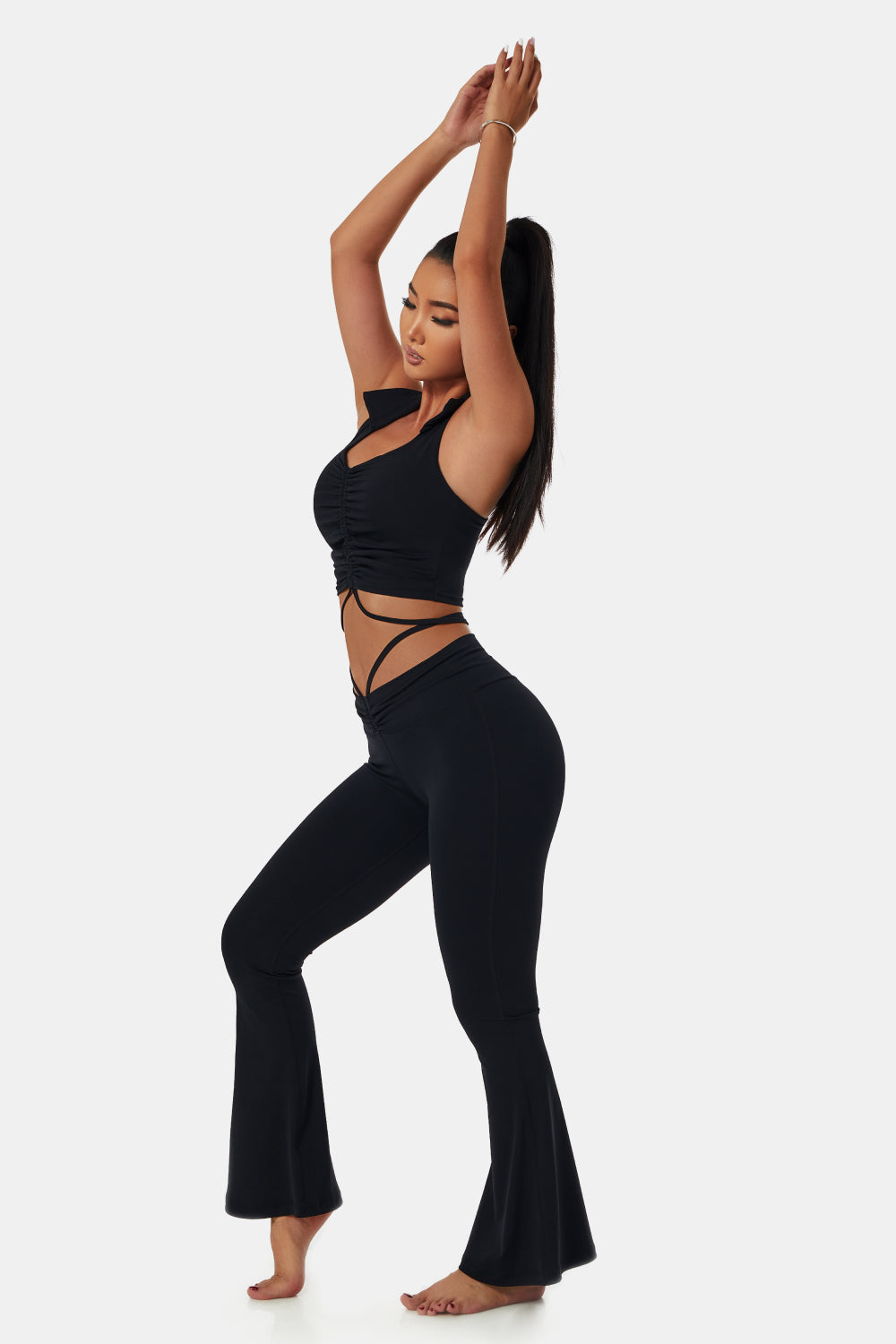 Collared Sports Bra and Flare Yoga Pants Set