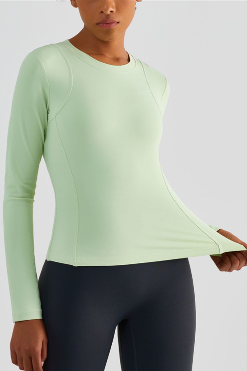 Seam Detail Round Neck Long Sleeve Sports Top