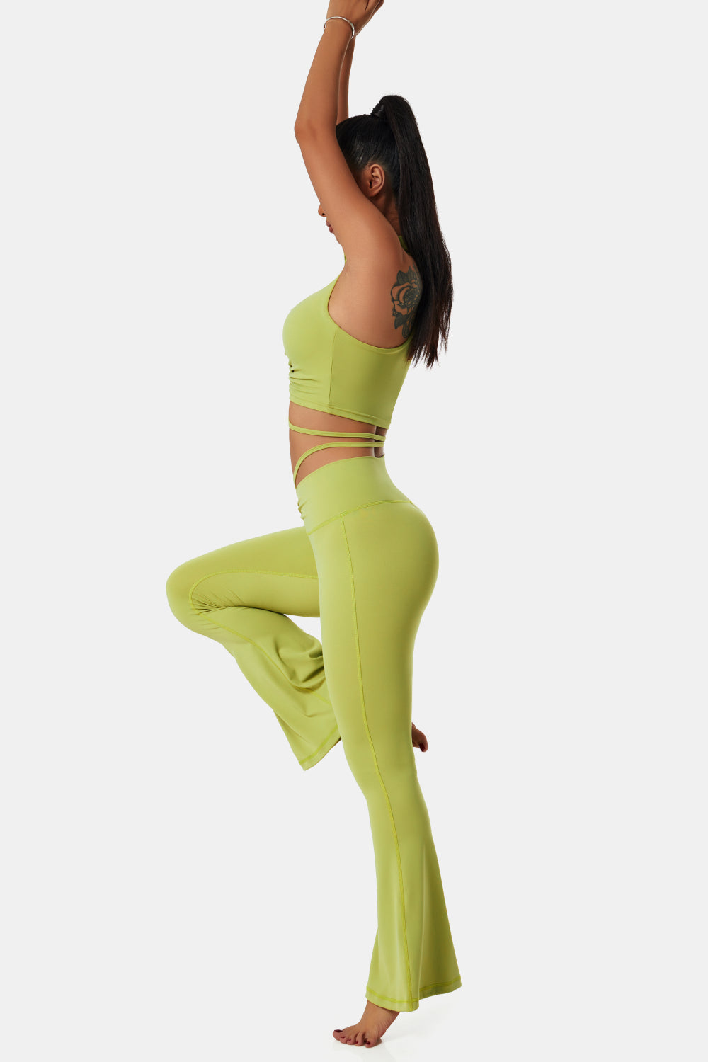 Collared Sports Bra and Flare Yoga Pants Set