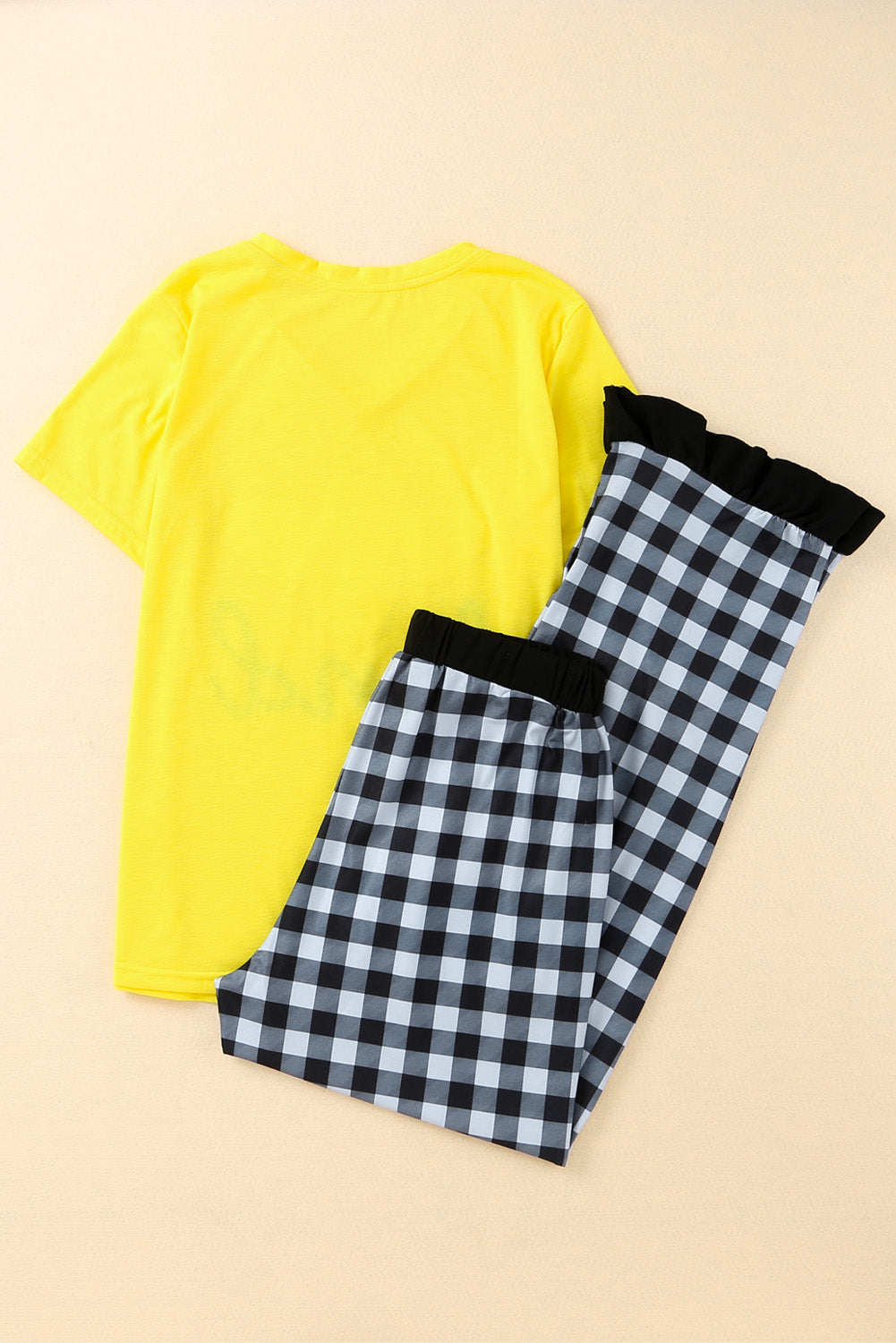 Graphic Tee and Plaid Pants Lounge Set
