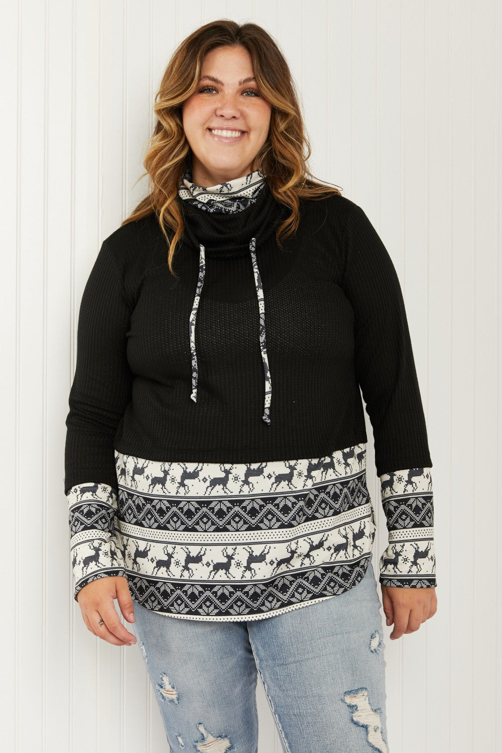 Heimish Sleigh Ride Full Size Waffle Knit Christmas Top