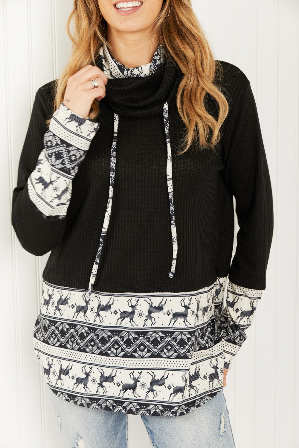 Heimish Sleigh Ride Full Size Waffle Knit Christmas Top