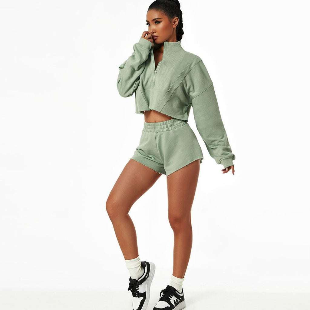Elastic High Waist Raw Hem Sports Shorts