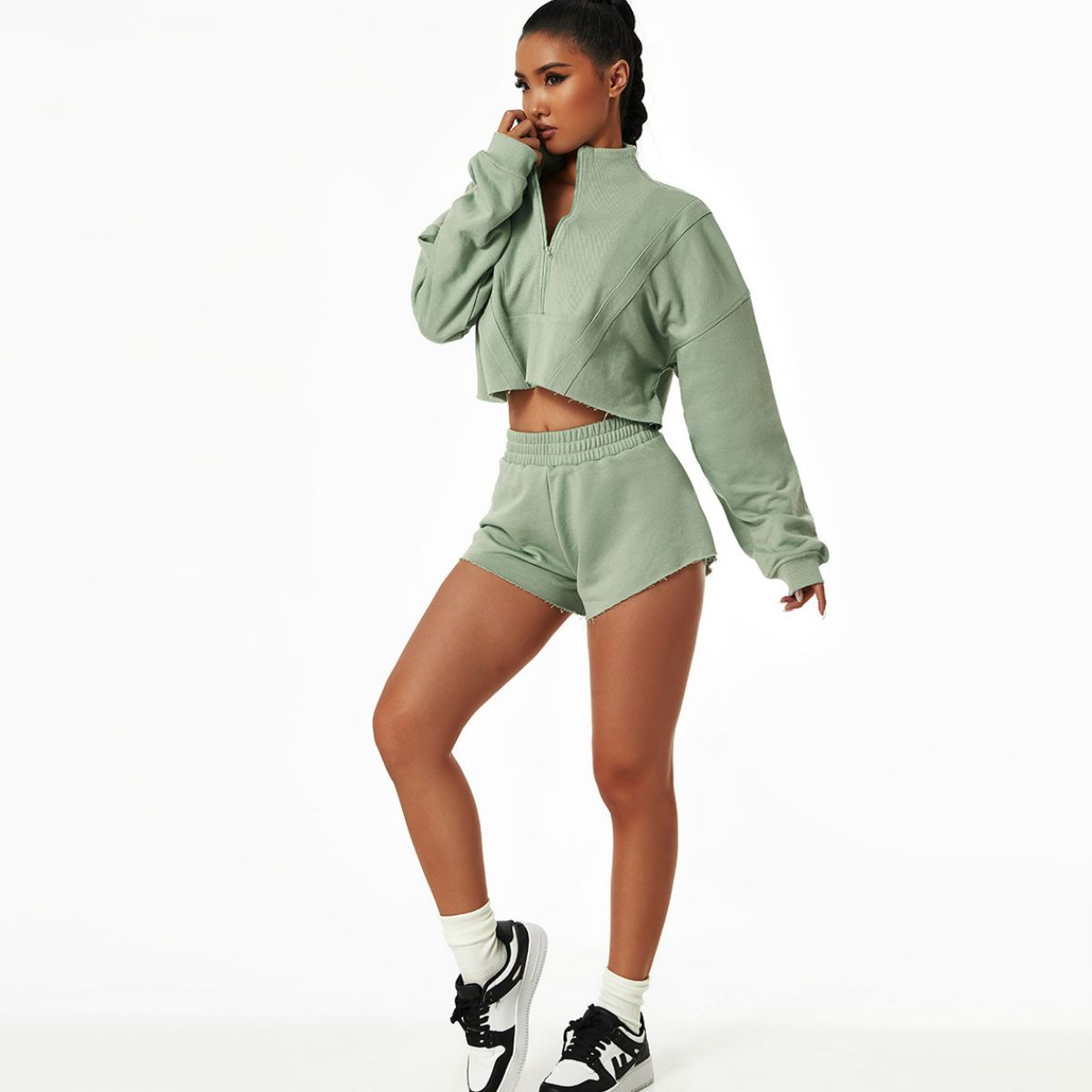 Elastic High Waist Raw Hem Sports Shorts