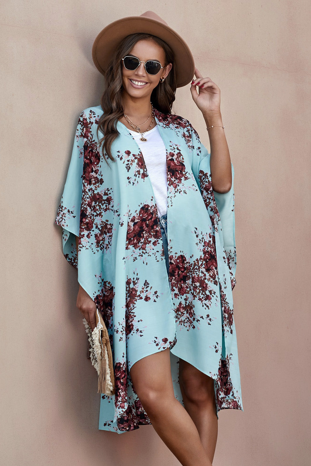 Floral Print Chiffon Kimono