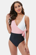 Color Block Tie-Waist One-Piece Swimsuit