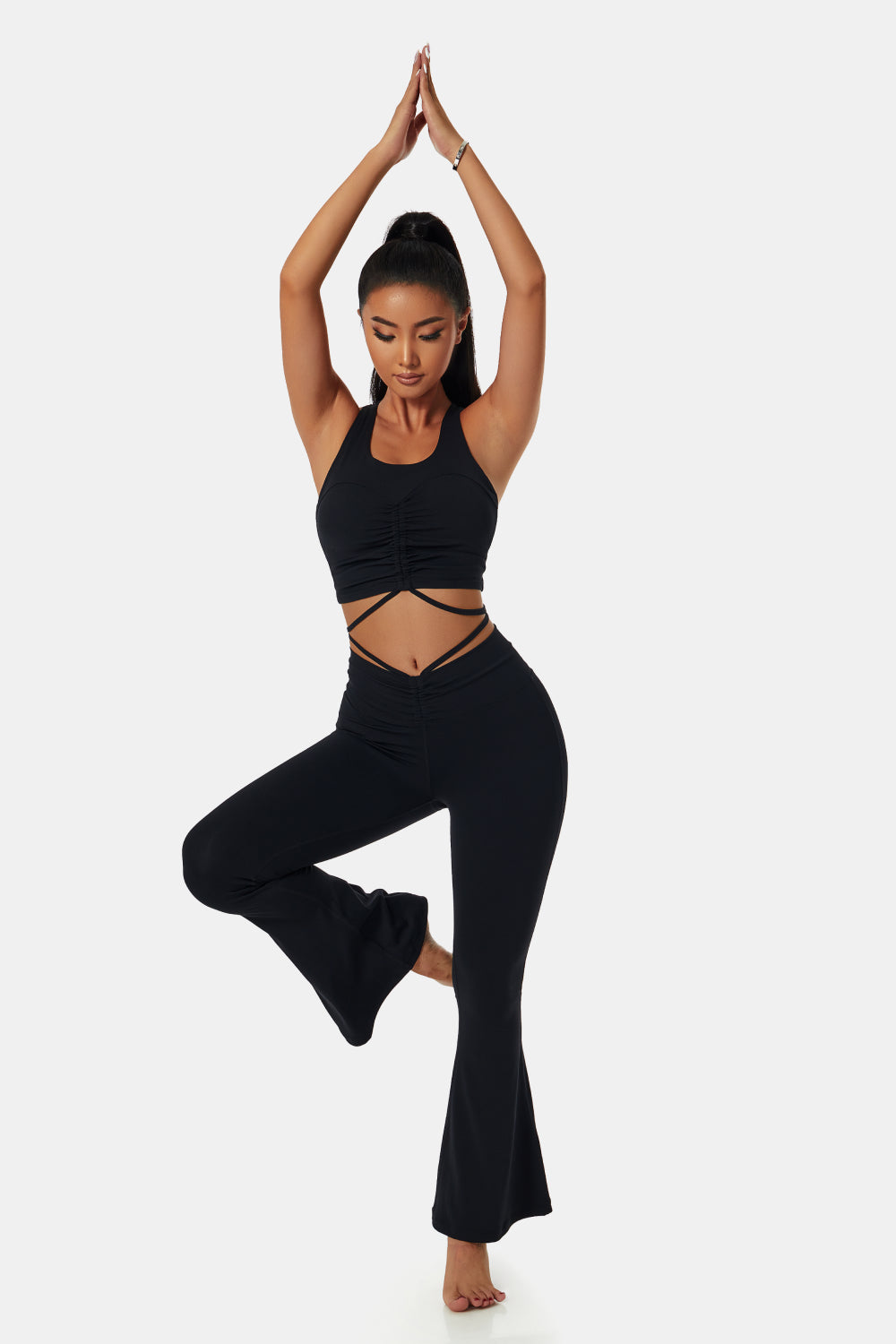 Drawstring Detail Sports Bra and Flare Yoga Pants Set
