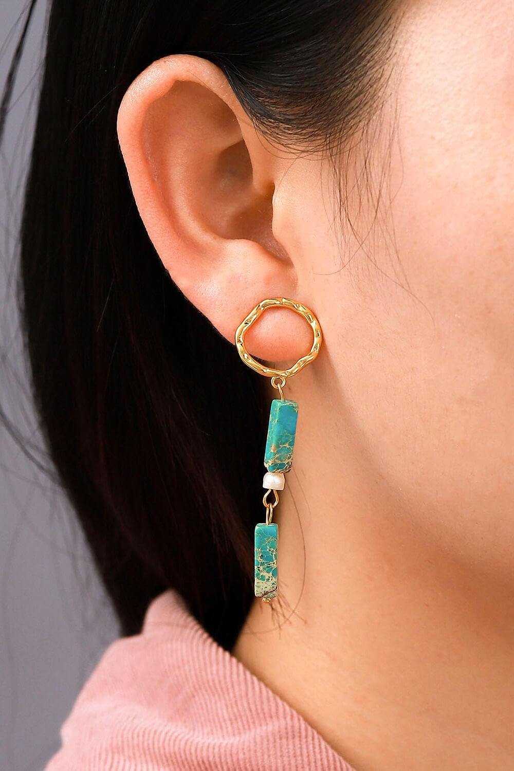 18K Gold-Plated Natural Stone Mismatched Earrings
