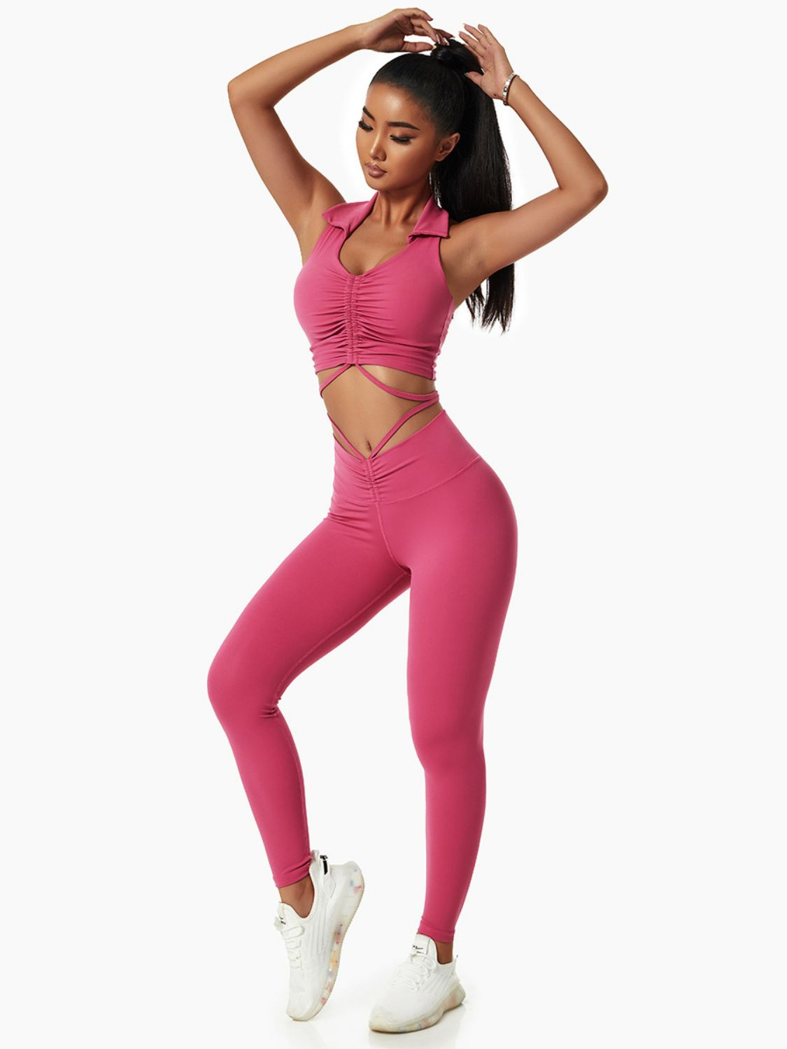 Breathable Drawstring Ruched Sports Leggings (Bottoms Only)