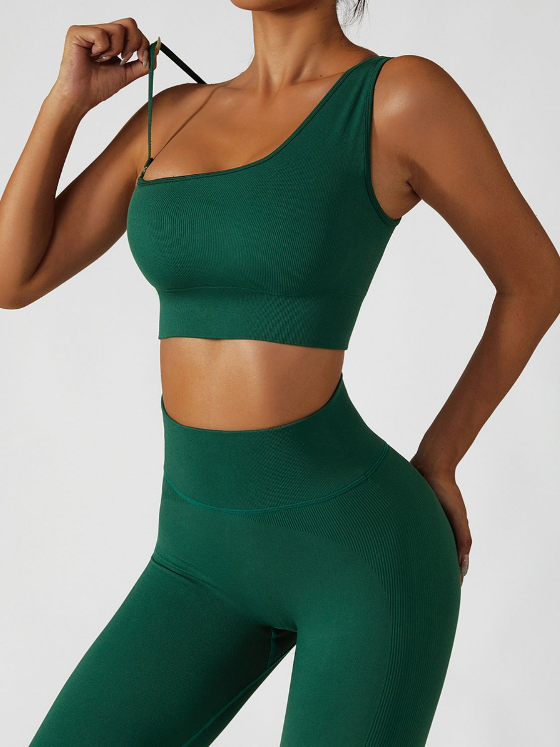Asymmetrical Neck Sports Bra and Leggings Set