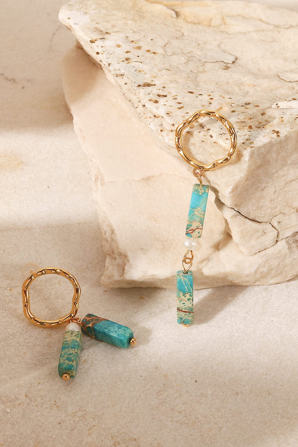 18K Gold-Plated Natural Stone Mismatched Earrings