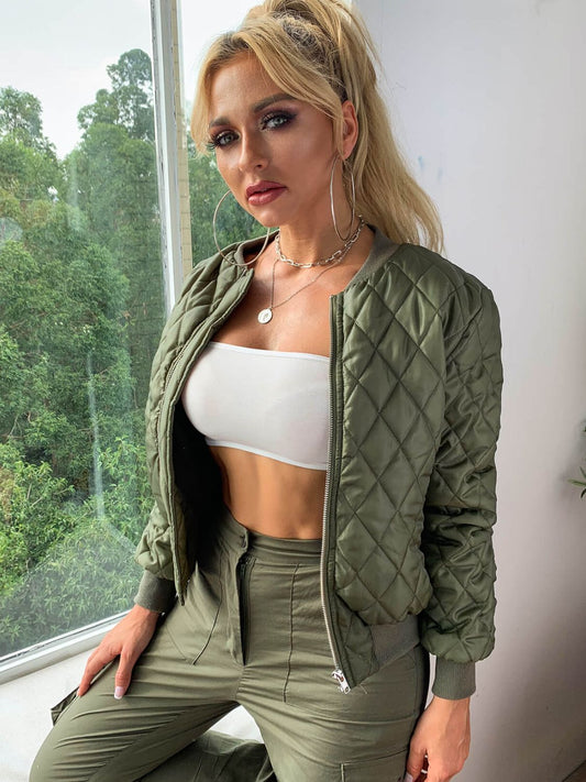 Zip Up Quilted Bomber Jacket