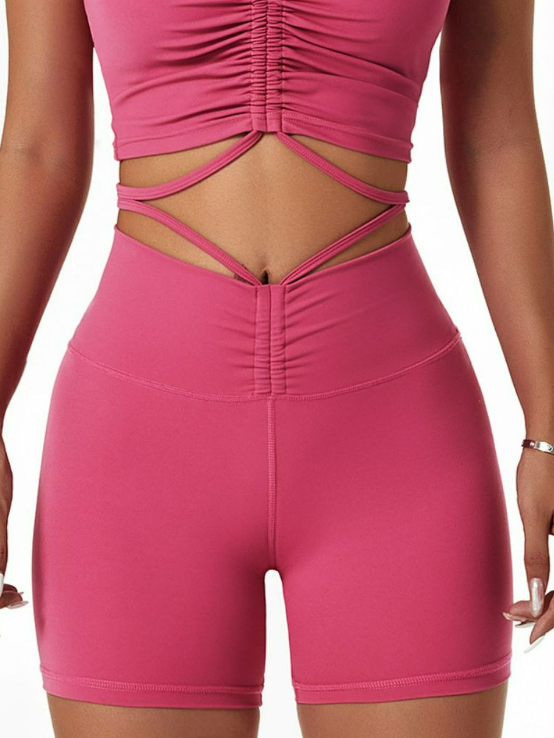 Drawstring Ruched Biker Shorts (Bottoms Only)