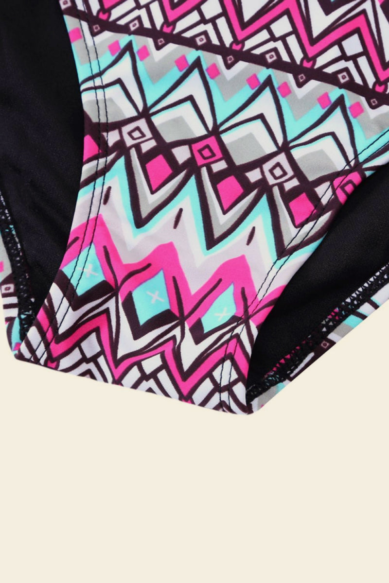 Contrast Detail Long Sleeve Tankini Set