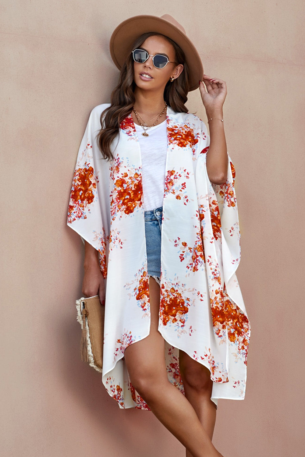 Floral Print Chiffon Kimono