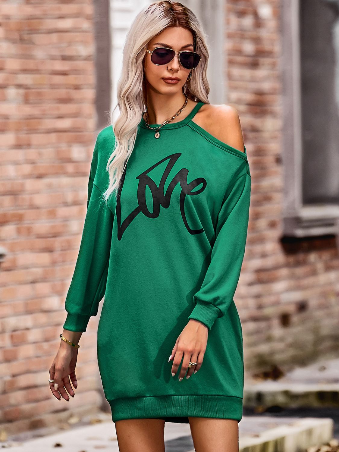 LOVE Cold-Shoulder Sweatshirt Dress