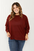 Zenana Alta Heights Full Size Waffle Knit Exposed Seam Sweater