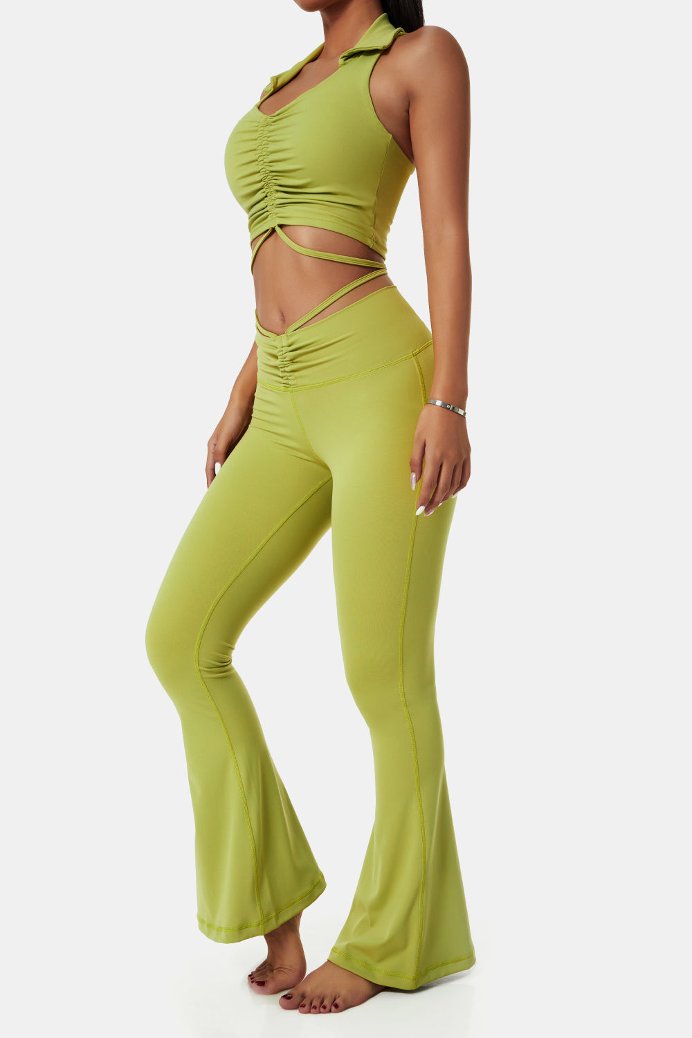 Collared Sports Bra and Flare Yoga Pants Set