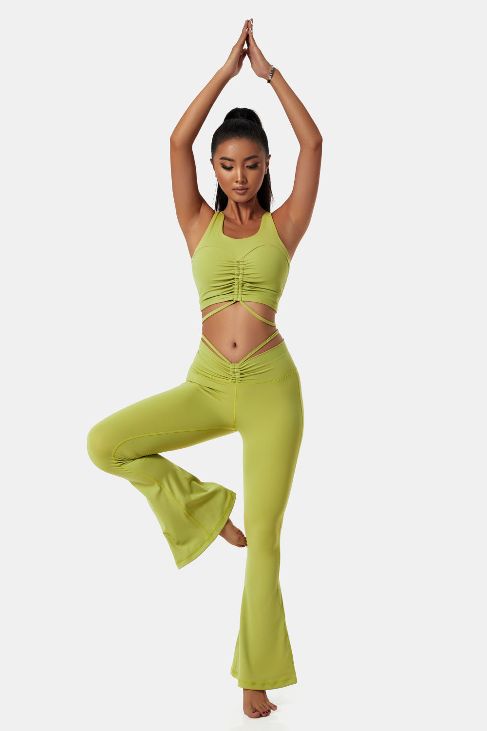 Drawstring Detail Sports Bra and Flare Yoga Pants Set