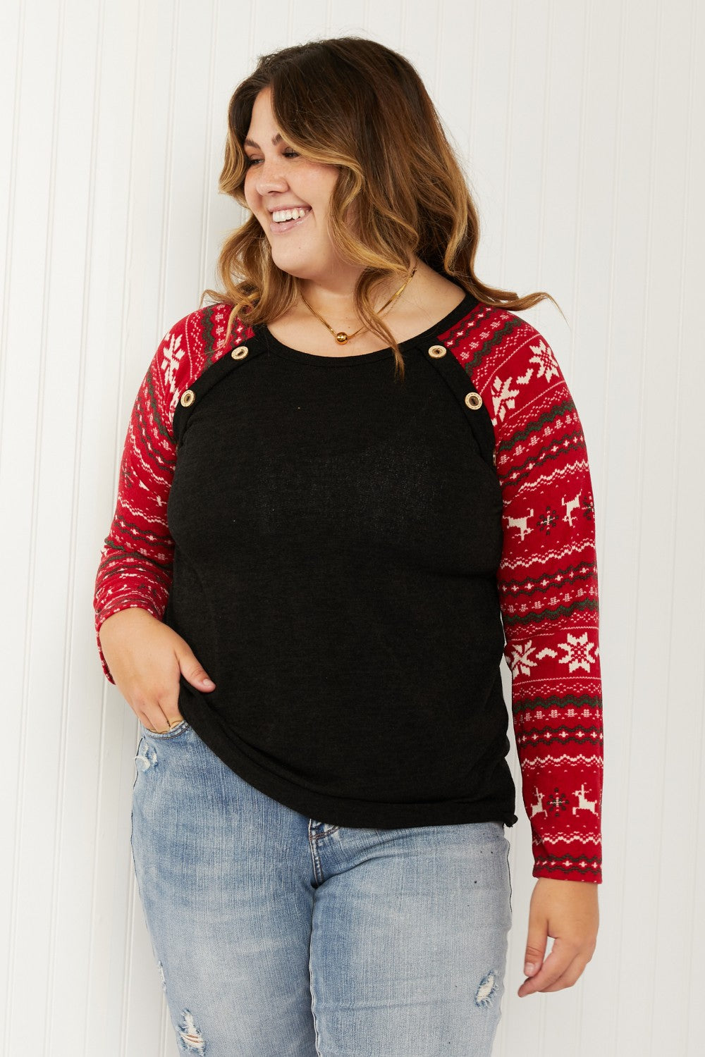 Heimish Winter Wonderland Full Size Christmas Baseball Sleeve Top
