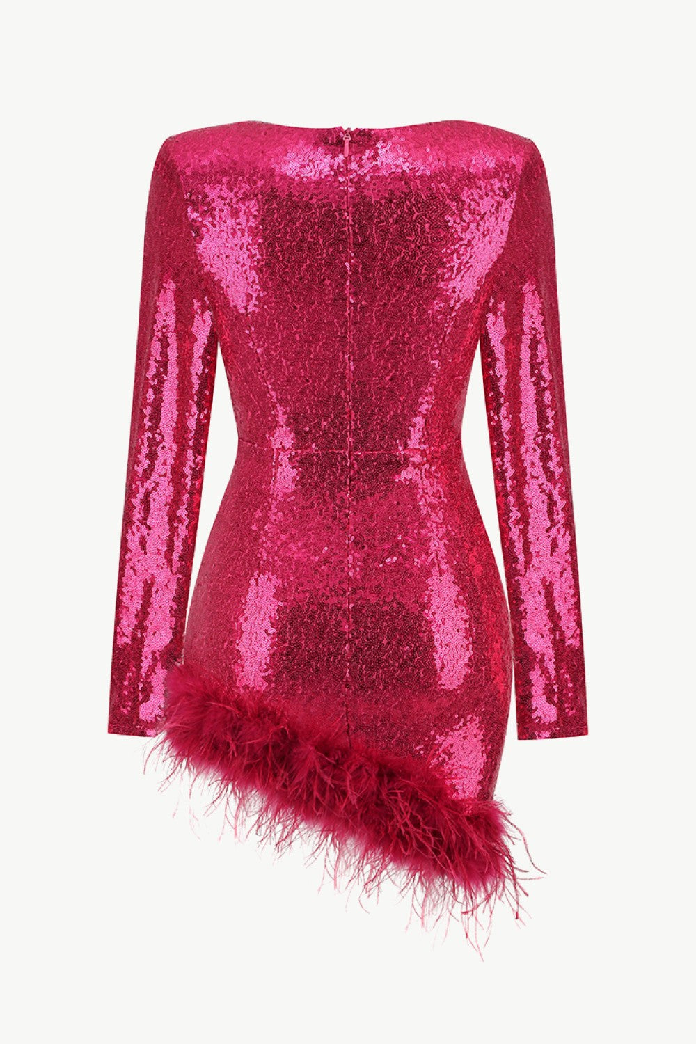 Sequin Sweetheart Neck Feather Hem Mini Dress