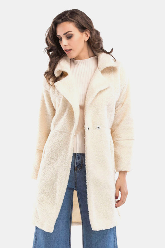 Lapel Collar Zipper Cuff Sherpa Coat