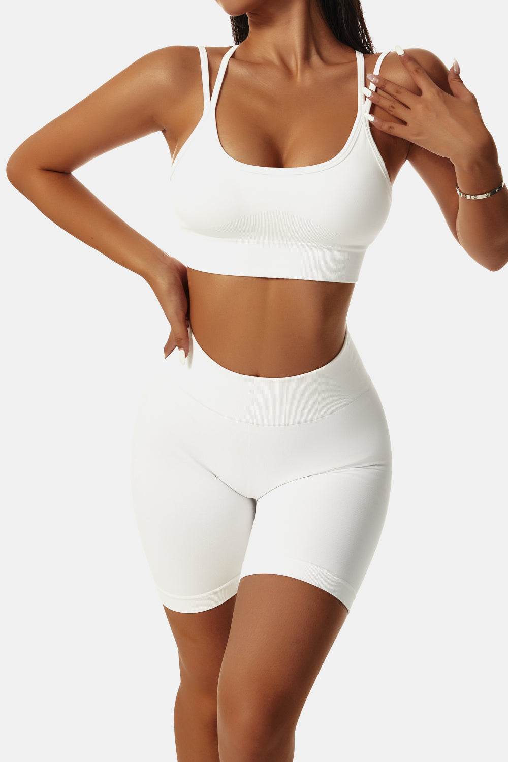 Crisscross Sports Bra and Biker Shorts Set