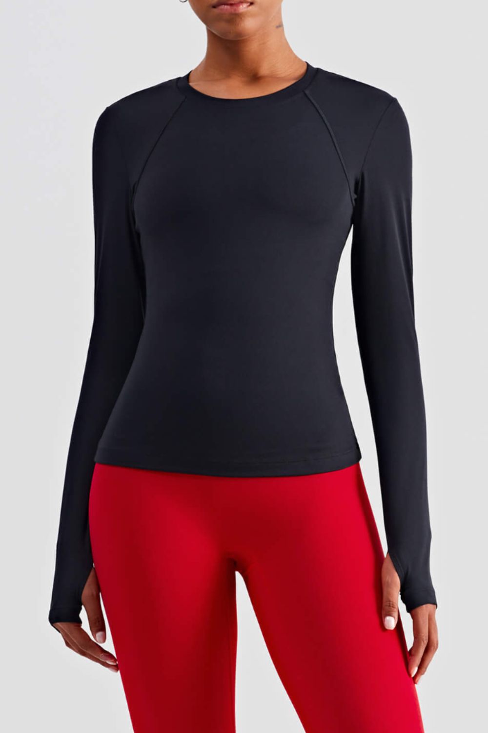 Round Neck Thumbhole Sleeve Sports Top