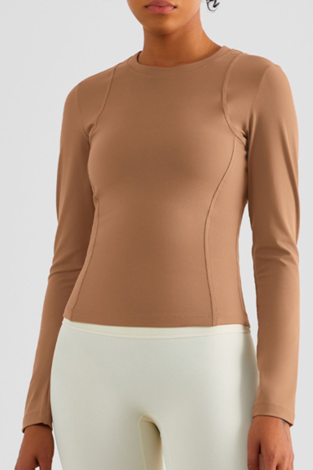 Seam Detail Round Neck Long Sleeve Sports Top