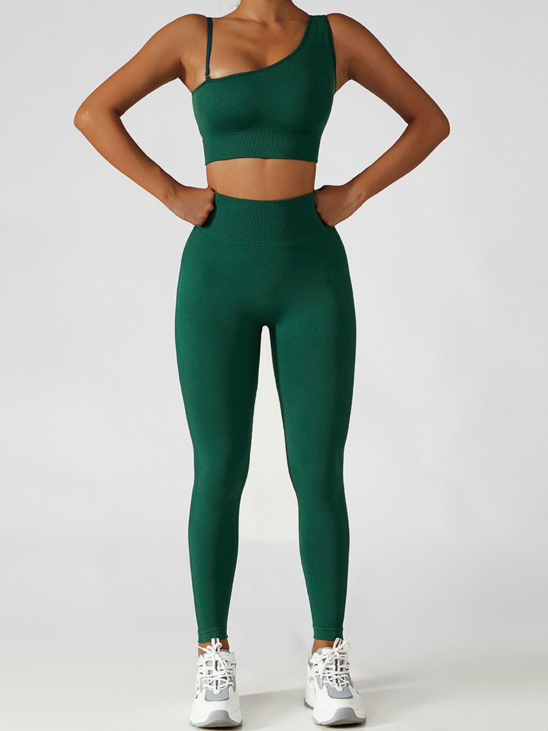 Asymmetrical Neck Sports Bra and Leggings Set