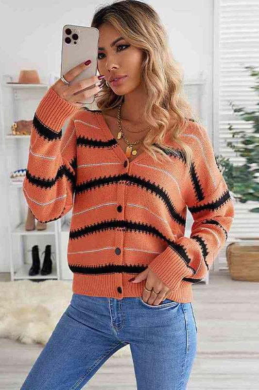 Block Striped Drop Shoulder Cardigan