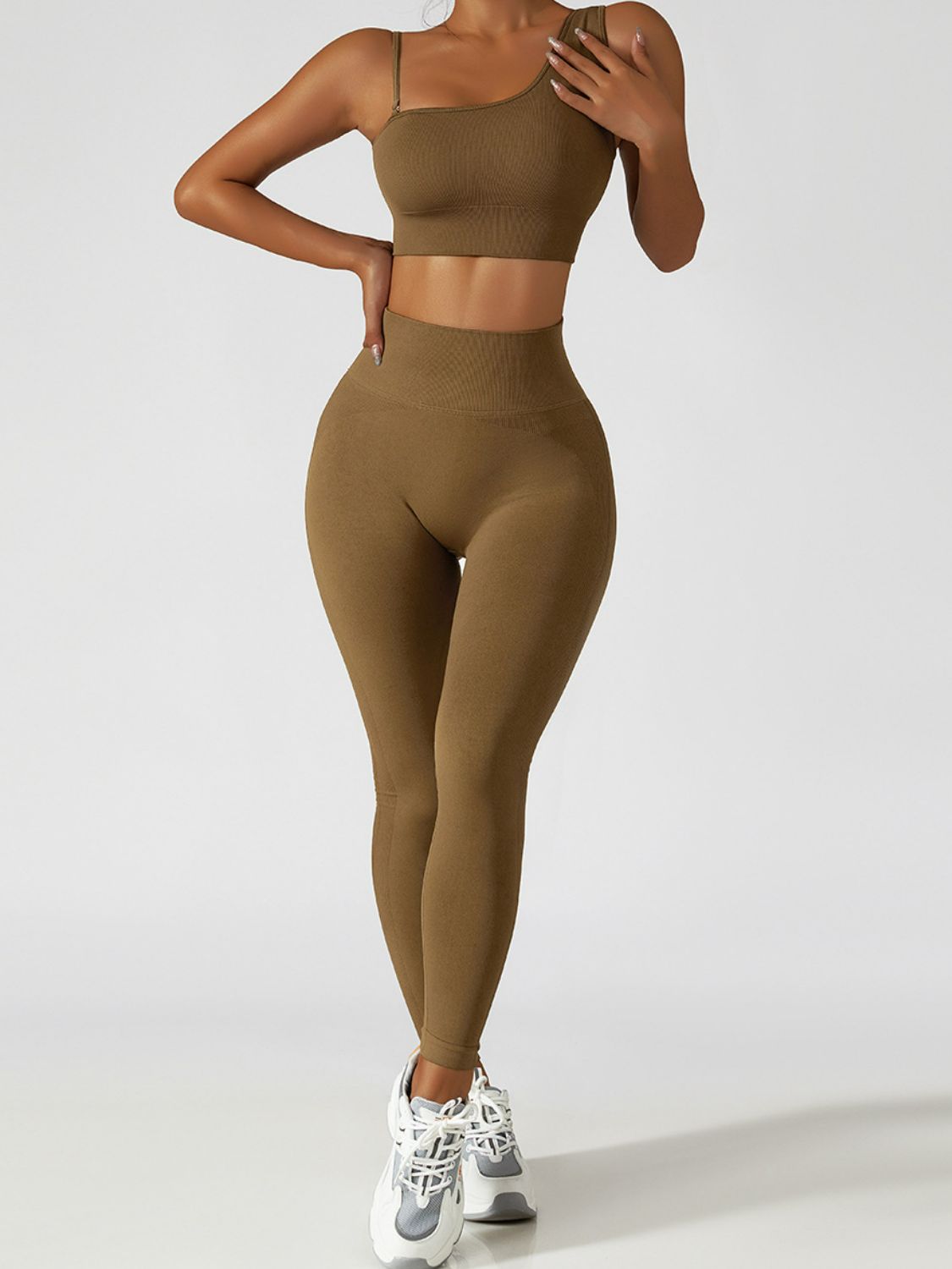 Asymmetrical Neck Sports Bra and Leggings Set
